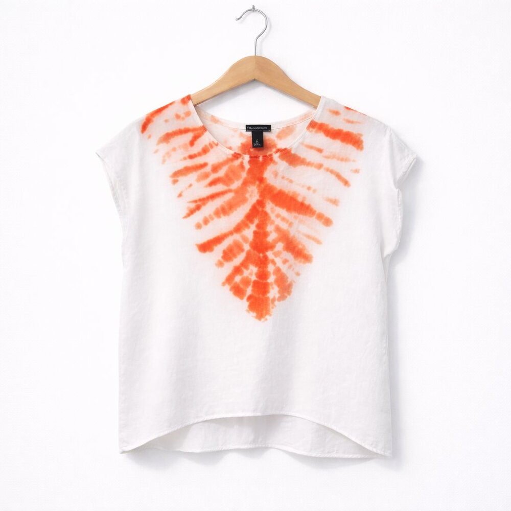 FUN & FLIRT | Orange & White Creamsicle Tie-Dye Short Sleeve Top – Women’s Mediu